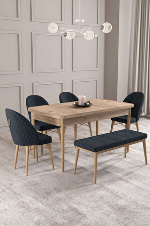 Calvin Atlantik 80x132 Açılabilir Mdf Masa Yemek Odası Takımı, Mutfak Takımı 4 Sandalye, 1 Bench