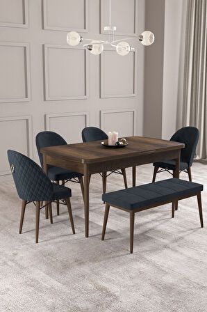 Calvin Barok 80x132 Açılabilir Mdf Masa Yemek Odası Takımı, Mutfak Takımı 4 Sandalye, 1 Bench