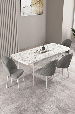 Clara Meşe Desen 80x132 Açılabilir Yemek Odası Takımı 4 Sandalye, 1 Bench