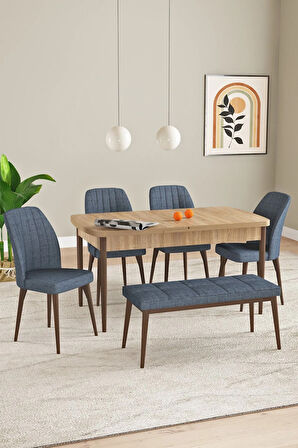 Elis Meşe Desen 80x132 Açılabilir Yemek Odası Takımı 4 Sandalye, 1 Bench