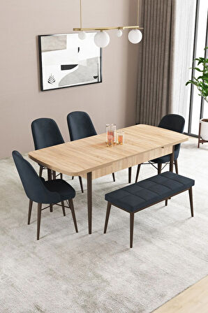 Fonza Meşe Desen 80x132 MDF Açılabilir Mutfak Masası Takımı 4 Sandalye , 1 Bench