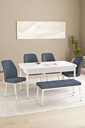 Floryn Beyaz 80 X 132 Benchli Açılabilir MDF Mutfak Masa Takımı 4 Sandalye