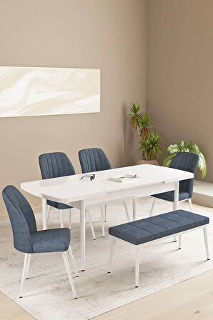 Floryn Beyaz 80 X 132 Benchli Açılabilir MDF Mutfak Masa Takımı 4 Sandalye