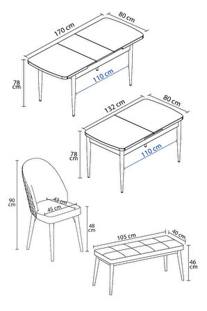 Floryn Meşe Desen 80 X 132 Benchli Açılabilir MDF Mutfak Masa Takımı 4 Sandalye
