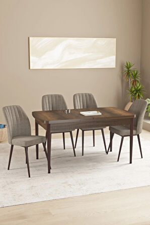 Ikon Meşe Desen 80x132 MDF Açılabilir Yemek Masası Takımı 4 Sandalye, 1 Bench