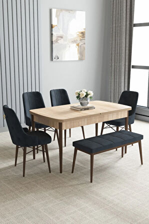 Arvela Meşe Desen 80x132 Açılabilir Yemek Odası Takımı 4 Sandalye, 1 Bench