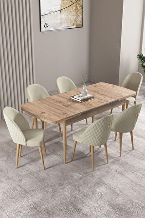 Mabel Barok Desen 80x132 MDF Açılabilir Mutfak Masası Takımı 4 Sandalye 1 Bench