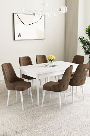 Mabel Beyaz 80x132 Açılabilir Yemek Odası Takımı 4 Sandalye, 1 Bench