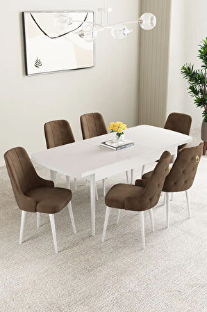 Mabel Beyaz 80x132 Açılabilir Yemek Odası Takımı 4 Sandalye, 1 Bench