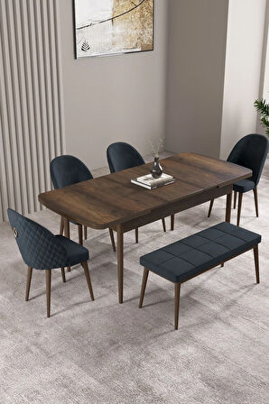 Milas Barok Desen 80x132 MDF Açılabilir Mutfak Masası Takımı 4 Sandalye, 1 Bench