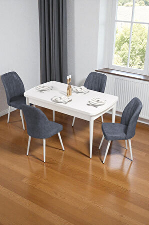 Bara Beyaz 80X132 Açılabilir Sunta Masa Yemek Odası Takımı, Mutfak Takımı 4 Adet Sandalye