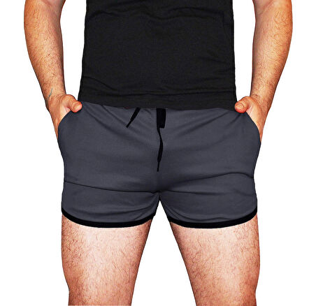 Boomenbex Antrasit Crossfit Şort Külotlu Kısa Siyah Biyeli Cepli Esnek
