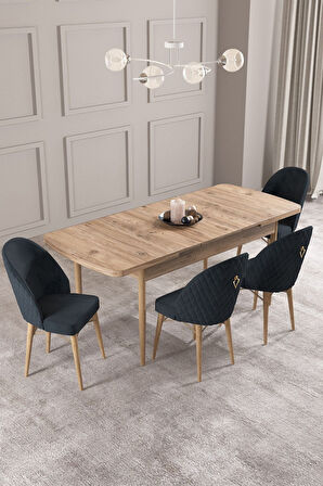 Calvin Atlantik 80x132 Açılabilir Mdf Masa Yemek Odası Takımı, Mutfak Takımı 4 Adet Sandalye
