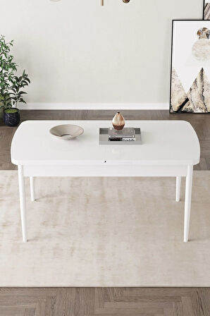 Clara Beyaz 80x132 Açılabilir Mdf Masa Yemek Odası Takımı,Mutfak Takımı 4 Sandalye 1 Bench