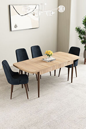 Clara Meşe Desen 80x132 Açılabilir Mdf Masa Yemek Odası Takımı,Mutfak Takımı 4 Adet Sandalye