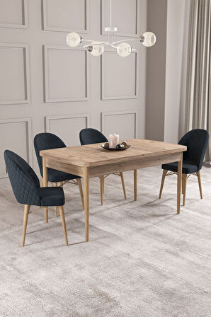 Calvin Atlantik 80x132 Açılabilir Mdf Masa Yemek Odası Takımı, Mutfak Takımı 4 Adet Sandalye