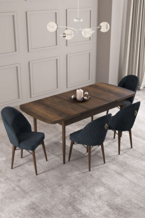 Calvin Barok Desen 80x132 Açılabilir Mdf Masa Yemek Odası Takımı, Mutfak Takımı 4 Adet Sandalye