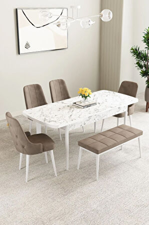 Clara Barok Desen 80x132 Açılabilir Yemek Odası Takımı 4  Sandalye