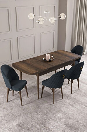 Calvin Barok Desen 80x132 MDF Açılabilir Mutfak Masası Takımı 4  Sandalye