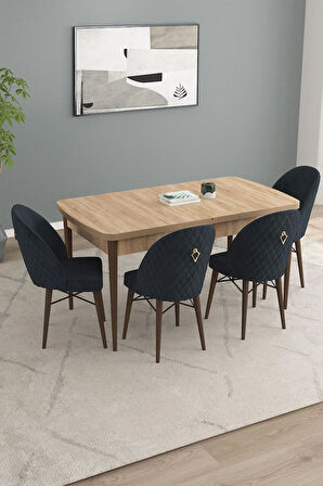 Calvin Meşe Desen 80x132 MDF Açılabilir Mutfak Masası Takımı 4  Sandalye