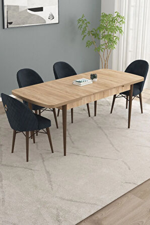 Calvin Meşe Desen 80x132 MDF Açılabilir Mutfak Masası Takımı 4  Sandalye