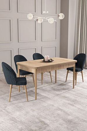 Calvin Meşe Desen 80x132 MDF Açılabilir Mutfak Masası Takımı 4  Sandalye