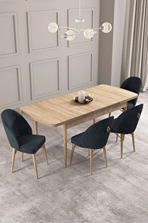 Calvin Meşe Desen 80x132 MDF Açılabilir Mutfak Masası Takımı 4  Sandalye