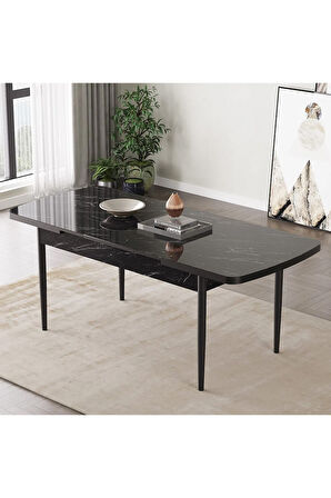 Daisy Siyah Mermer Desen 80x132 Açılabilir MDF Mutfak Masa Takımı 4 Sandalye