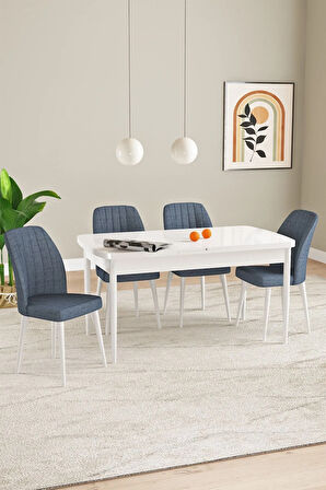 Elis Beyaz Mermer Desen 80x132 Açılabilir Yemek Odası Takımı 4  Sandalye