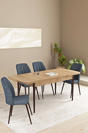 Floryn Meşe Desen 80 X 132 Açılabilir MDF Mutfak Masa Takımı 4 Sandalye