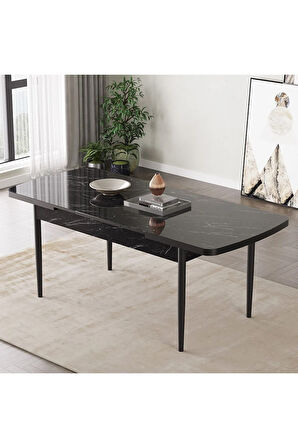 Floryn Siyah Mermer Desen 80 X 132 Açılabilir MDF Mutfak Masa Takımı 4 Sandalye