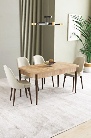 Ikon Barok Desen 80x132 MDF Açılabilir Mutfak Masası Takımı 4  Sandalye