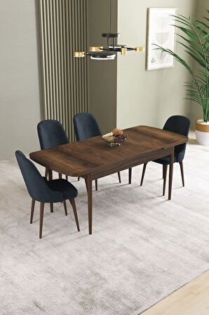 Ikon Barok Desen 80x132 Açılabilir Mdf Masa Yemek Odası Takımı, Mutfak Takımı 4 Adet Sandalye