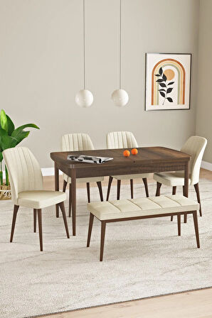 Jusie Meşe Desen 80x132 Açılabilir Mutfak Masası Takımı 4  Sandalye