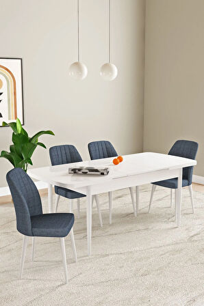 Laris Beyaz 80 X 132 Açılabilir MDF Mutfak Masa Takımı 4 Sandalye