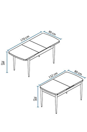 Laris Beyaz Mermer Desen 80 X 132 Açılabilir MDF Mutfak Masa Takımı 4 Sandalye