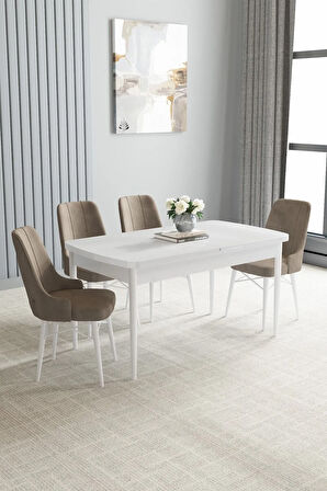 Arvela Beyaz 80x132 Açılabilir Yemek Odası Takımı 4  Sandalye