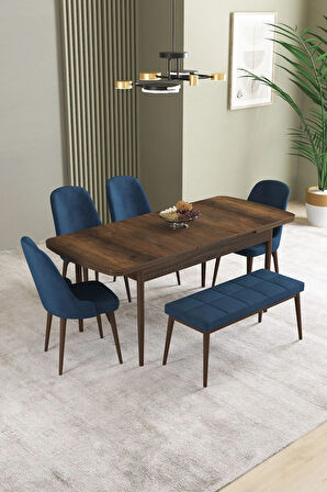 Mabel Beyaz Mermer Desen 80x132 MDF Açılabilir Mutfak Masası Takımı 4  Sandalye