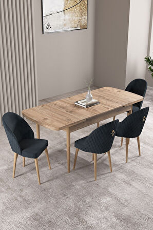 Milas Atlantik Çam 80x132 Açılabilir Mdf Masa Yemek Odası Takımı, Mutfak Takımı 4 Adet Sandalye