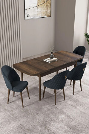 Milas Barok Desen 80x132 MDF Açılabilir Mutfak Masası Takımı 4  Sandalye