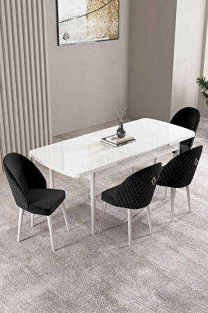 Milas Beyaz 80x132 MDF Açılabilir Mutfak Masası Takımı 4  Sandalye