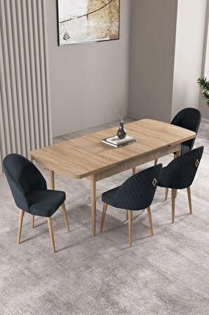 Milas Meşe Desen 80x132 MDF Açılabilir Mutfak Masası Takımı 4  Sandalye