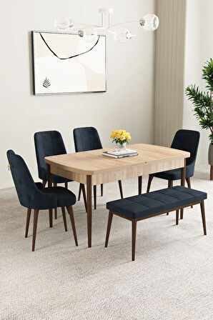 Milas Siyah Mermer Desen 80x132 MDF Açılabilir Mutfak Masası Takımı 4  Sandalye