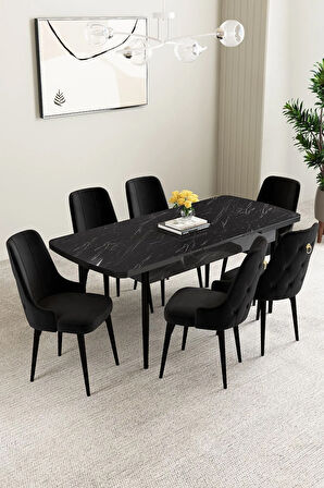 Milas Beyaz Mermer Desen 80x132 MDF Açılabilir Yemek Masası Takımı 4  Sandalye