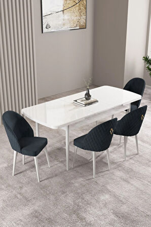 Milas Beyaz 80x132 MDF Açılabilir Yemek Masası Takımı 4  Sandalye