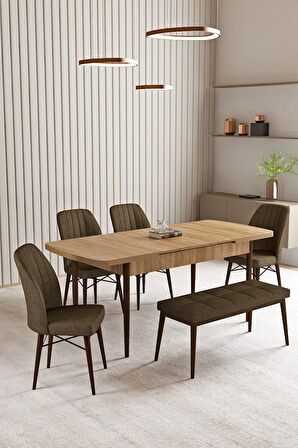 Milas Siyah Mermer Desen 80x132 MDF Açılabilir Yemek Masası Takımı 4  Sandalye