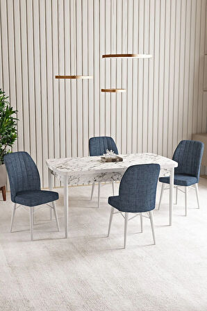 Vien Beyaz Mermer Desen 80 X 132 Açılabilir MDF Mutfak Masası 4  Sandalye