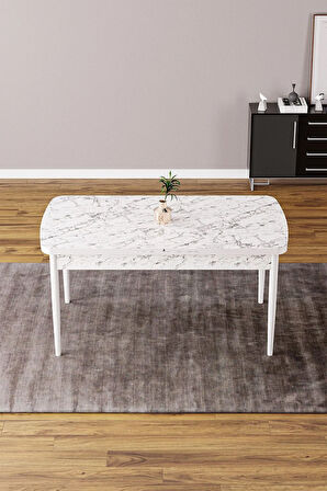 Vien Beyaz Mermer Desen 80 X 132 Açılabilir MDF Mutfak Masası 4  Sandalye