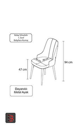Esa 2 Adet Babyface Kumaş, Beyaz Metal Ayaklı, Mutfak ve Yemek Odası Sandalyesi