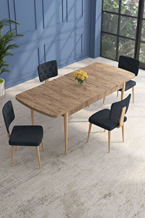 Lars Atlantik 80x132 Açılabilir Mdf Masa Yemek Odası Takımı,Mutfak Takımı 4 Adet Sandalye